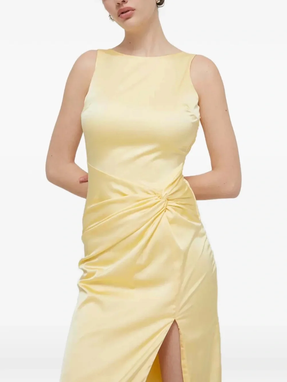 Abercrombie & Fitch Pale Yellow Satin Maxi Dress with Side Slit